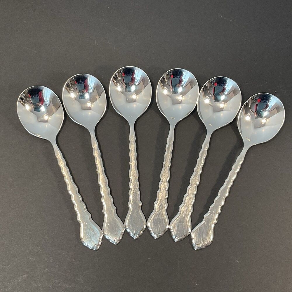 Set Of 6 Oneida Community CELLO Stainless Round Soup Spoons 7" Flatware